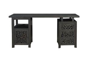 HomeRoots 68" Elegant Hand-Crafted Solid Wood Computer Desk with Floral Scroll Design & Ample Storage Space 569608