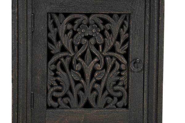 Homeroots 68" Elegant Black Carved Floral Solid Wood Computer Desk - Stylish 3-drawer Storage For Office   569608