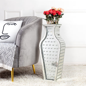 Homeroots 28" Silver Urn Mirrored Glass Floor Vase With Crystals - Modern Elegance For Stunning Home Decor  Glass 569611