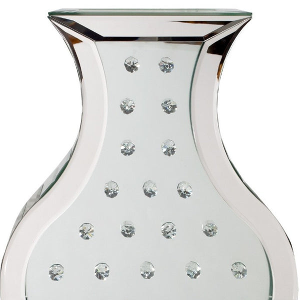 Homeroots 28" Silver Urn Mirrored Glass Floor Vase With Crystals - Modern Elegance For Stunning Home Decor  Glass 569611