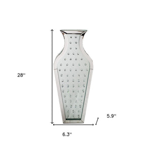 Homeroots 28" Silver Urn Mirrored Glass Floor Vase With Crystals - Modern Elegance For Stunning Home Decor  Glass 569611