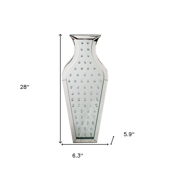 Homeroots 28" Silver Urn Mirrored Glass Floor Vase With Crystals - Modern Elegance For Stunning Home Decor  Glass 569611