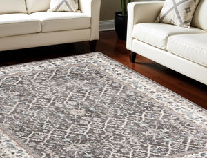 HomeRoots 8' X 10' Elegant Floral Power Loom Area Rug - Durable, Stain-Resistant, Ideal for Any Room Decor Gray 569614