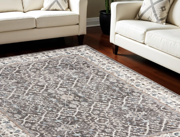HomeRoots 8' X 10' Elegant Floral Power Loom Area Rug - Durable, Stain-Resistant, Ideal for Any Room Decor Gray 569614
