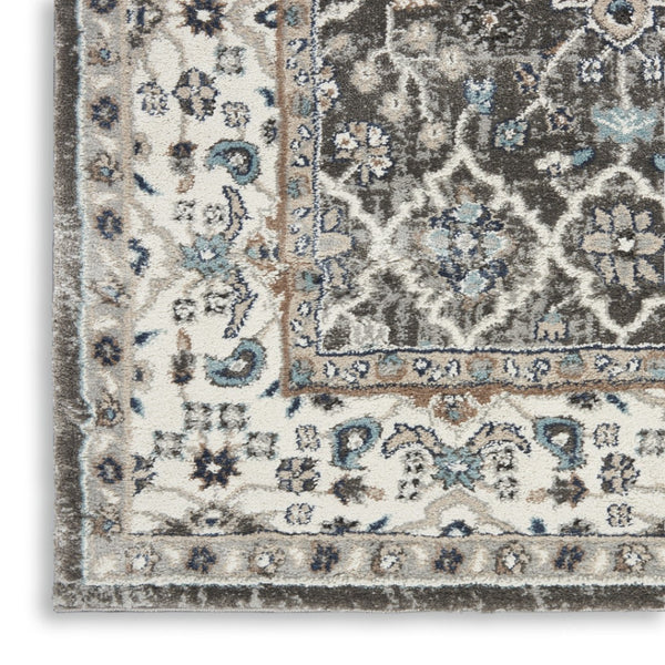 HomeRoots 8' X 10' Elegant Floral Power Loom Area Rug - Durable, Stain-Resistant, Ideal for Any Room Decor Gray 569614