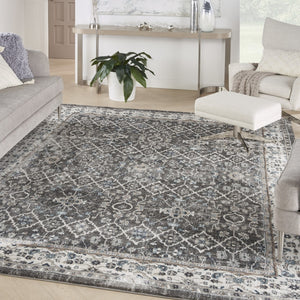HomeRoots 8' X 10' Elegant Floral Power Loom Area Rug - Durable, Stain-Resistant, Ideal for Any Room Decor Gray 569614