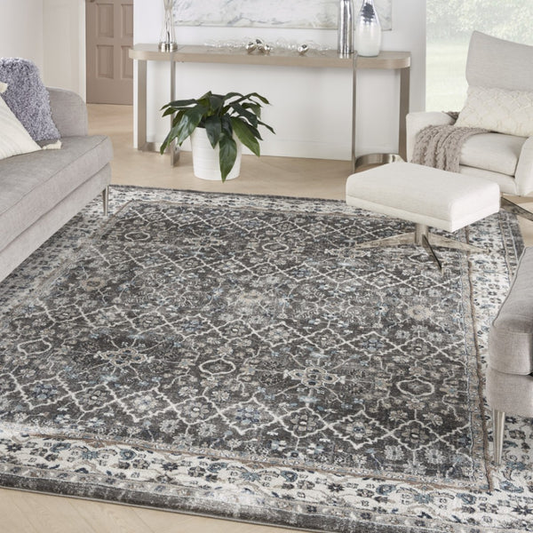 HomeRoots 8' X 10' Elegant Floral Power Loom Area Rug - Durable, Stain-Resistant, Ideal for Any Room Decor Gray 569614