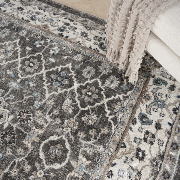 HomeRoots 8' X 10' Elegant Floral Power Loom Area Rug - Durable, Stain-Resistant, Ideal for Any Room Decor Gray 569614