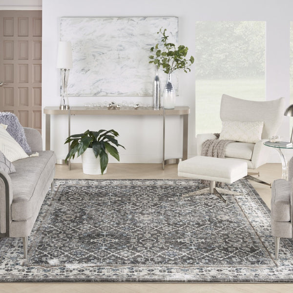 HomeRoots 8' X 10' Elegant Floral Power Loom Area Rug - Durable, Stain-Resistant, Ideal for Any Room Decor Gray 569614