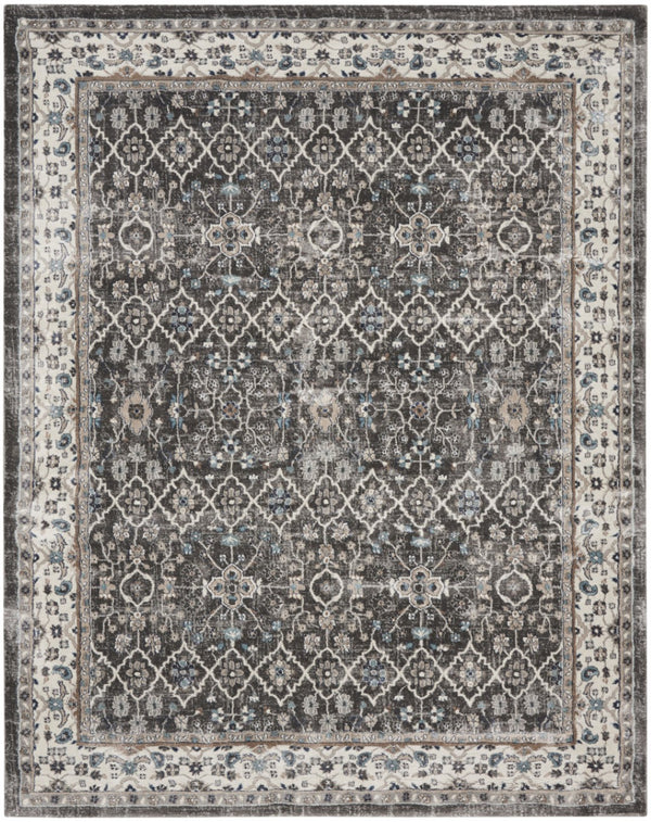 HomeRoots 8' X 10' Elegant Floral Power Loom Area Rug - Durable, Stain-Resistant, Ideal for Any Room Decor Gray 569614