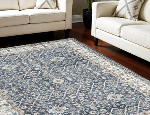 HomeRoots 8' X 10' Elegant Floral Power Loom Area Rug - Durable, Stain-Resistant, Ideal for Any Room Decor Blue 569615