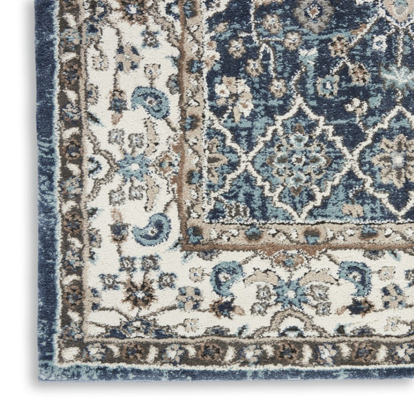 HomeRoots 8' X 10' Elegant Floral Power Loom Area Rug - Durable, Stain-Resistant, Ideal for Any Room Decor Blue 569615