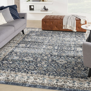 HomeRoots 8' X 10' Elegant Floral Power Loom Area Rug - Durable, Stain-Resistant, Ideal for Any Room Decor Blue 569615