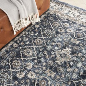 HomeRoots 8' X 10' Elegant Floral Power Loom Area Rug - Durable, Stain-Resistant, Ideal for Any Room Decor Blue 569615