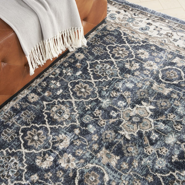 HomeRoots 8' X 10' Elegant Floral Power Loom Area Rug - Durable, Stain-Resistant, Ideal for Any Room Decor Blue 569615