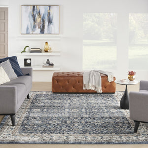 HomeRoots 8' X 10' Elegant Floral Power Loom Area Rug - Durable, Stain-Resistant, Ideal for Any Room Decor Blue 569615