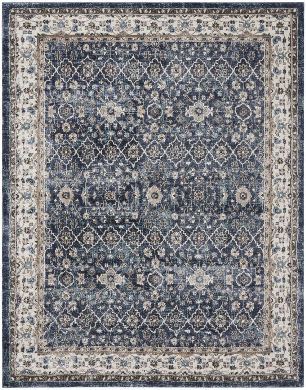 HomeRoots 8' X 10' Elegant Floral Power Loom Area Rug - Durable, Stain-Resistant, Ideal for Any Room Decor Blue 569615