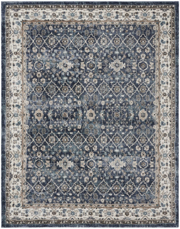 HomeRoots 8' X 10' Elegant Floral Power Loom Area Rug - Durable, Stain-Resistant, Ideal for Any Room Decor Blue 569615