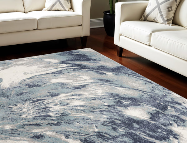 Homeroots 8' X 10' Blue Abstract Power Loom Area Rug  Polypropylene 569616