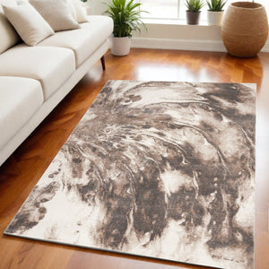 HomeRoots 8' Tan Abstract Power Loom Area Rug - Modern Design for Cozy Living Spaces with Soft Texture 5' X 7' 569617