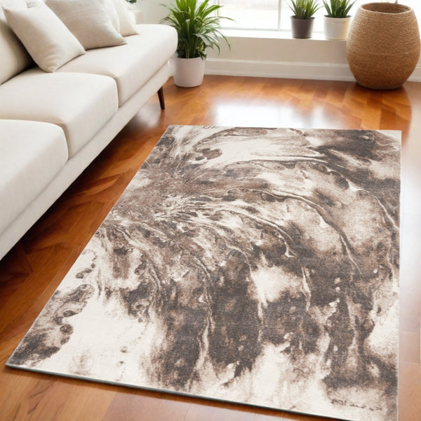 HomeRoots 8' Tan Abstract Power Loom Area Rug - Modern Design for Cozy Living Spaces with Soft Texture 5' X 7' 569617