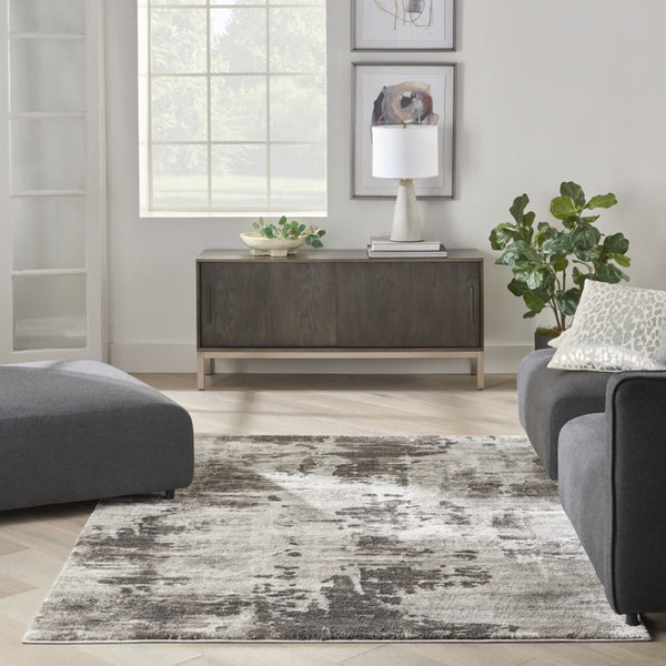 HomeRoots 5' Tan Abstract Area Rug - Modern Power Loomed Design for Soft Comfort and Effortless Style in Any Room 5' X 7' 569618