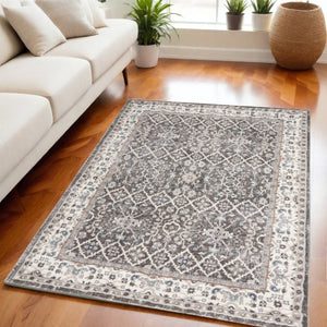 HomeRoots 5' Gray Floral Power Loom Area Rug - Elegant Design for Living Rooms, Bedrooms & Entryways, Durable 5' X 7' 569619