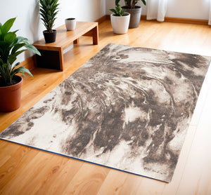 HomeRoots 8' Tan Abstract Power Loom Area Rug - Modern Design for Cozy Living Spaces with Soft Texture 4' X 6' 569620
