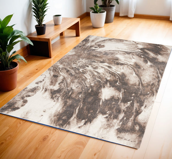 HomeRoots 8' Tan Abstract Power Loom Area Rug - Modern Design for Cozy Living Spaces with Soft Texture 4' X 6' 569620