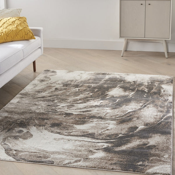 HomeRoots 8' Tan Abstract Power Loom Area Rug - Modern Design for Cozy Living Spaces with Soft Texture 4' X 6' 569620