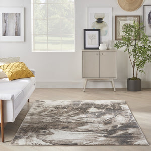 HomeRoots 8' Tan Abstract Power Loom Area Rug - Modern Design for Cozy Living Spaces with Soft Texture 4' X 6' 569620