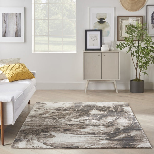 HomeRoots 8' Tan Abstract Power Loom Area Rug - Modern Design for Cozy Living Spaces with Soft Texture 4' X 6' 569620