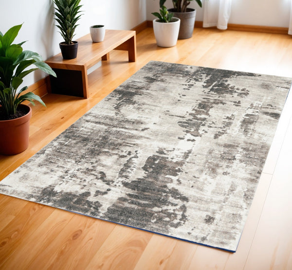 HomeRoots 5' Tan Abstract Area Rug - Modern Power Loomed Design for Soft Comfort and Effortless Style in Any Room 4' X 6' 569621