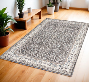 HomeRoots 5' Gray Floral Power Loom Area Rug - Elegant Design for Living Rooms, Bedrooms & Entryways, Durable 4' X 6' 569622