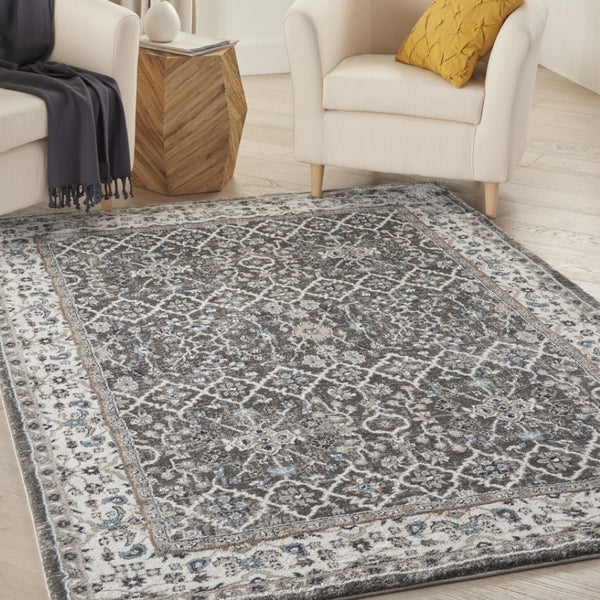 HomeRoots 5' Gray Floral Power Loom Area Rug - Elegant Design for Living Rooms, Bedrooms & Entryways, Durable 4' X 6' 569622