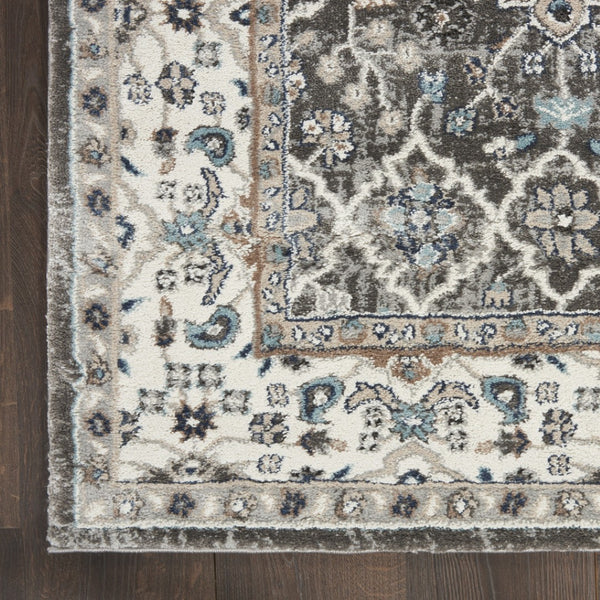 HomeRoots 5' Gray Floral Power Loom Area Rug - Elegant Design for Living Rooms, Bedrooms & Entryways, Durable 4' X 6' 569622