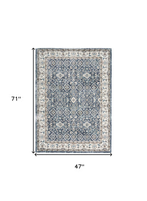 Homeroots 4' X 6' Blue Floral Power Loom Area Rug  Polypropylene 569623