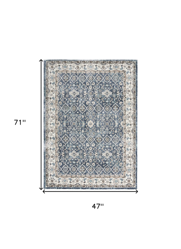 Homeroots 4' X 6' Blue Floral Power Loom Area Rug  Polypropylene 569623