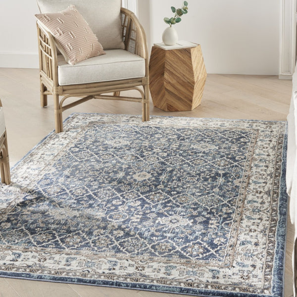 HomeRoots 4' X 6' Floral Power Loom Area Rug - Timeless Charm for Living Rooms, Bedrooms & Entryways Blue 569623