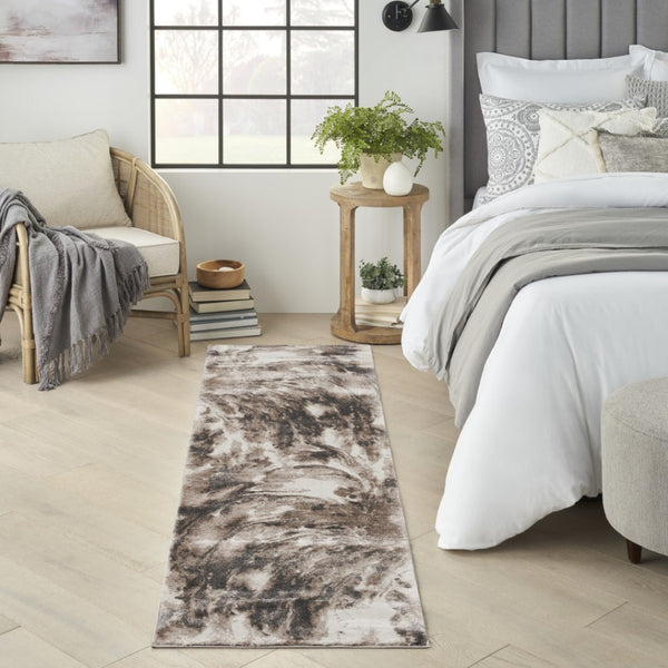 HomeRoots 8' Tan Abstract Power Loom Area Rug - Modern Design for Cozy Living Spaces with Soft Texture 8' Runner 569624