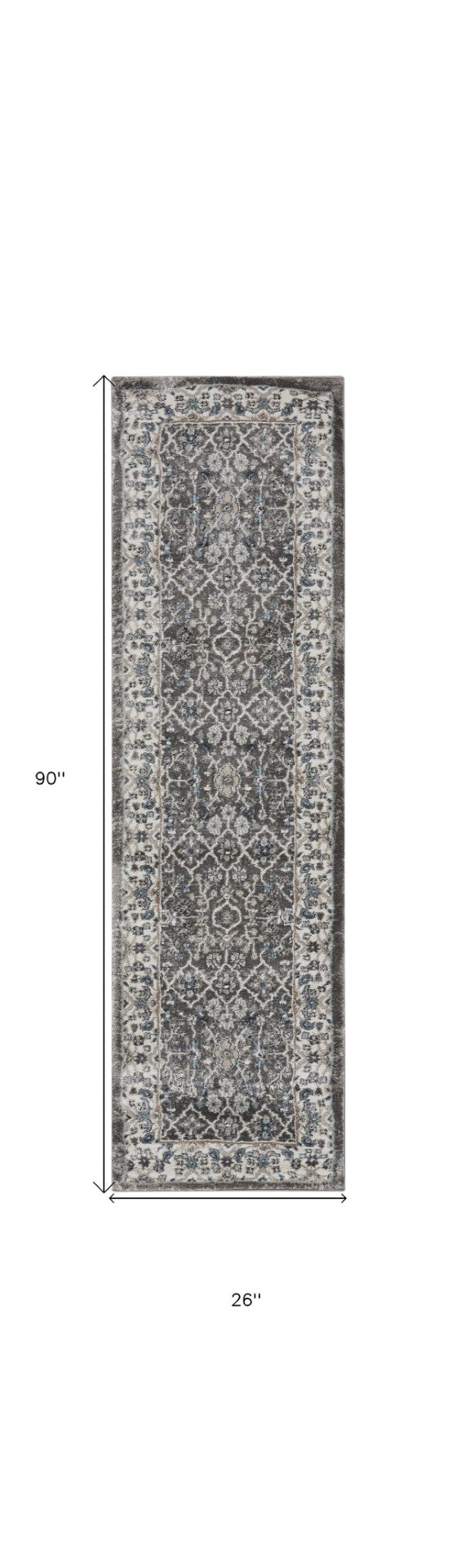 HomeRoots 8' Teal Ivory and Gray Floral Medallion Rug - Elegant Design for Hallways, Kitchens, and More! 8' Runner 569625