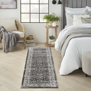HomeRoots 8' Teal Ivory and Gray Floral Medallion Rug - Elegant Design for Hallways, Kitchens, and More! 8' Runner 569625
