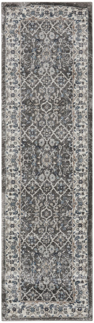 HomeRoots 8' Teal Ivory and Gray Floral Medallion Rug - Elegant Design for Hallways, Kitchens, and More! 8' Runner 569625