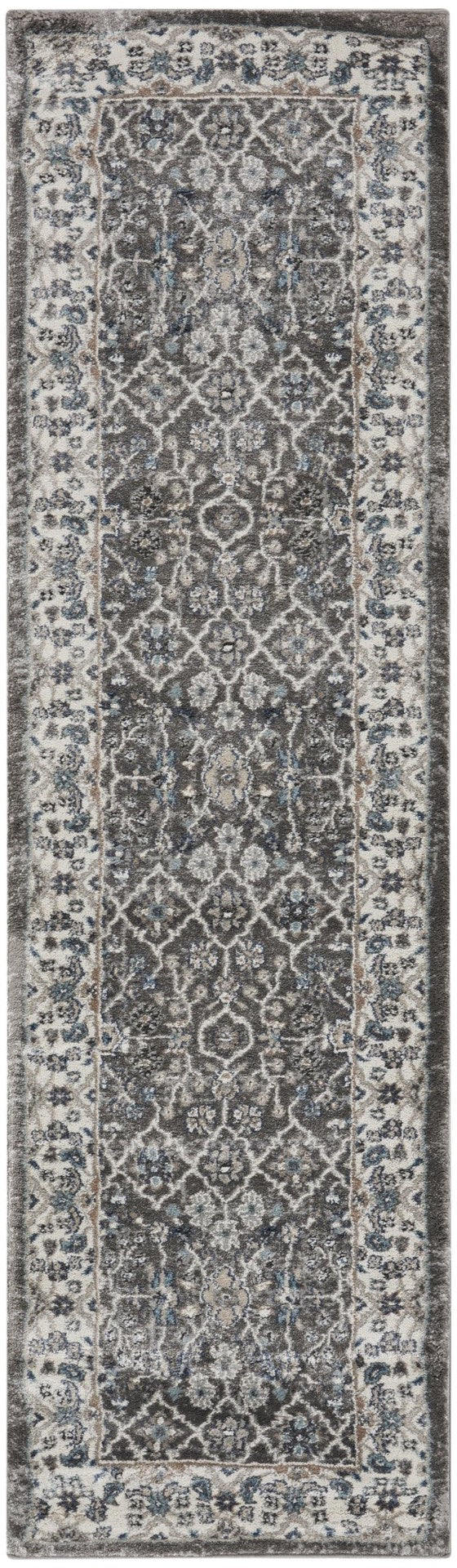 HomeRoots 8' Teal Ivory and Gray Floral Medallion Rug - Elegant Design for Hallways, Kitchens, and More! 8' Runner 569625