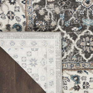 HomeRoots 8' Teal Ivory and Gray Floral Medallion Rug - Elegant Design for Hallways, Kitchens, and More! 8' Runner 569625