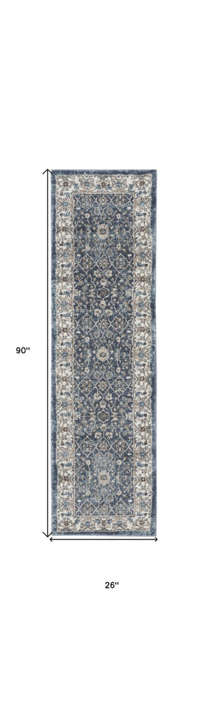 HomeRoots 8' Teal Ivory and Gray Floral Medallion Rug - Elegant Design for Hallways, Kitchens, and More! 8' Runner 569626