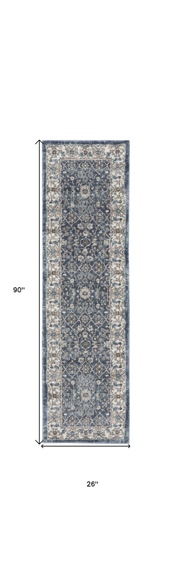 HomeRoots 8' Teal Ivory and Gray Floral Medallion Rug - Elegant Design for Hallways, Kitchens, and More! 8' Runner 569626