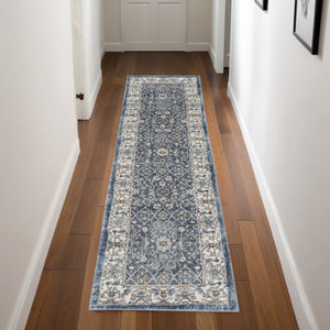 HomeRoots 8' Teal Ivory and Gray Floral Medallion Rug - Elegant Design for Hallways, Kitchens, and More! 8' Runner 569626