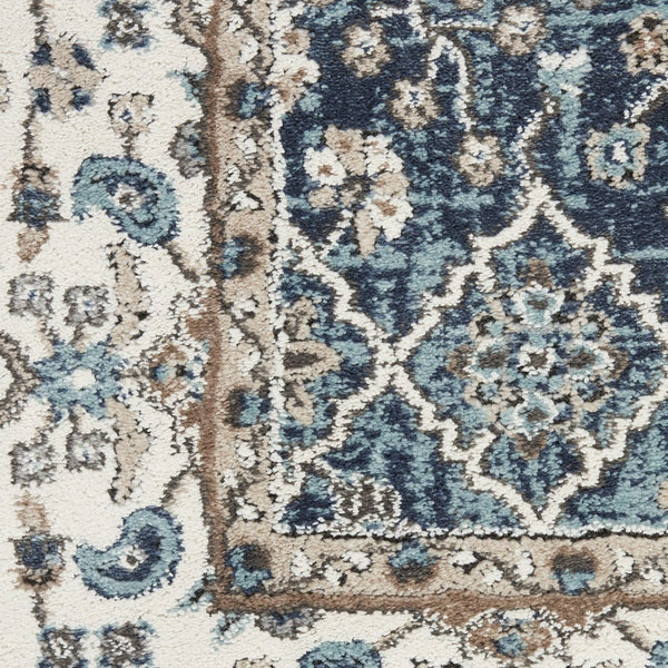 HomeRoots 8' Teal Ivory and Gray Floral Medallion Rug - Elegant Design for Hallways, Kitchens, and More! 8' Runner 569626