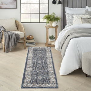 HomeRoots 8' Teal Ivory and Gray Floral Medallion Rug - Elegant Design for Hallways, Kitchens, and More! 8' Runner 569626